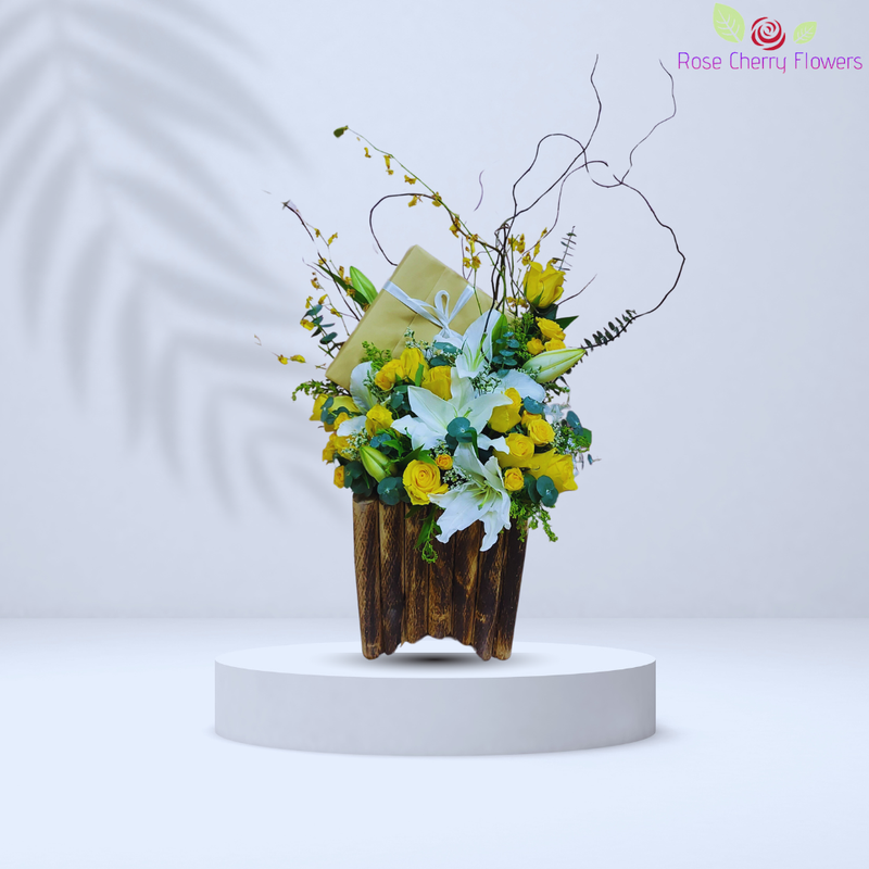Flowers In Wood Basket