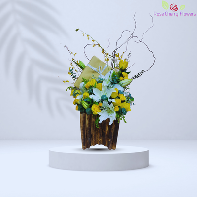 Flowers In Wood Basket