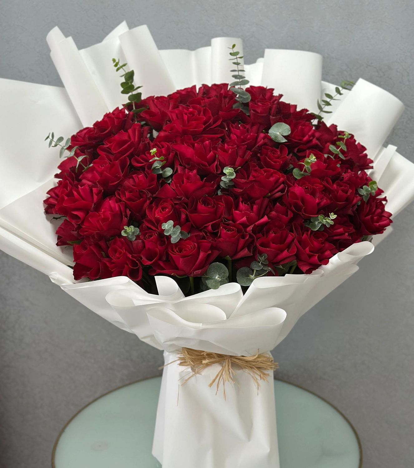 Red Roses with White Wrap