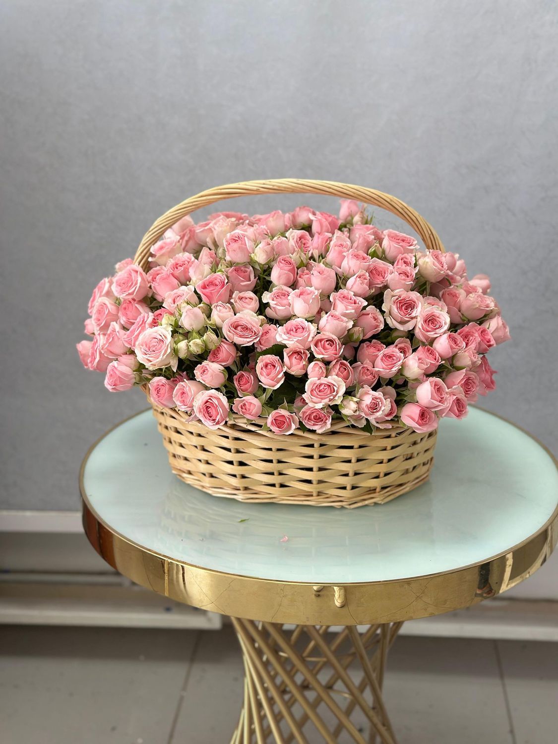 Pink Baby Roses Basket