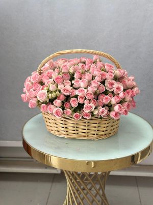 Pink Baby Roses Basket Pink Baby Roses Basket