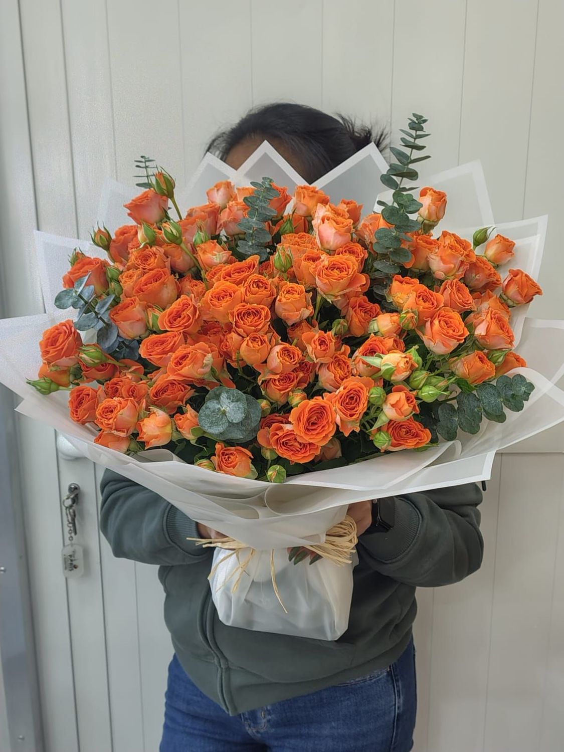 Orange Roses in White Wrapper