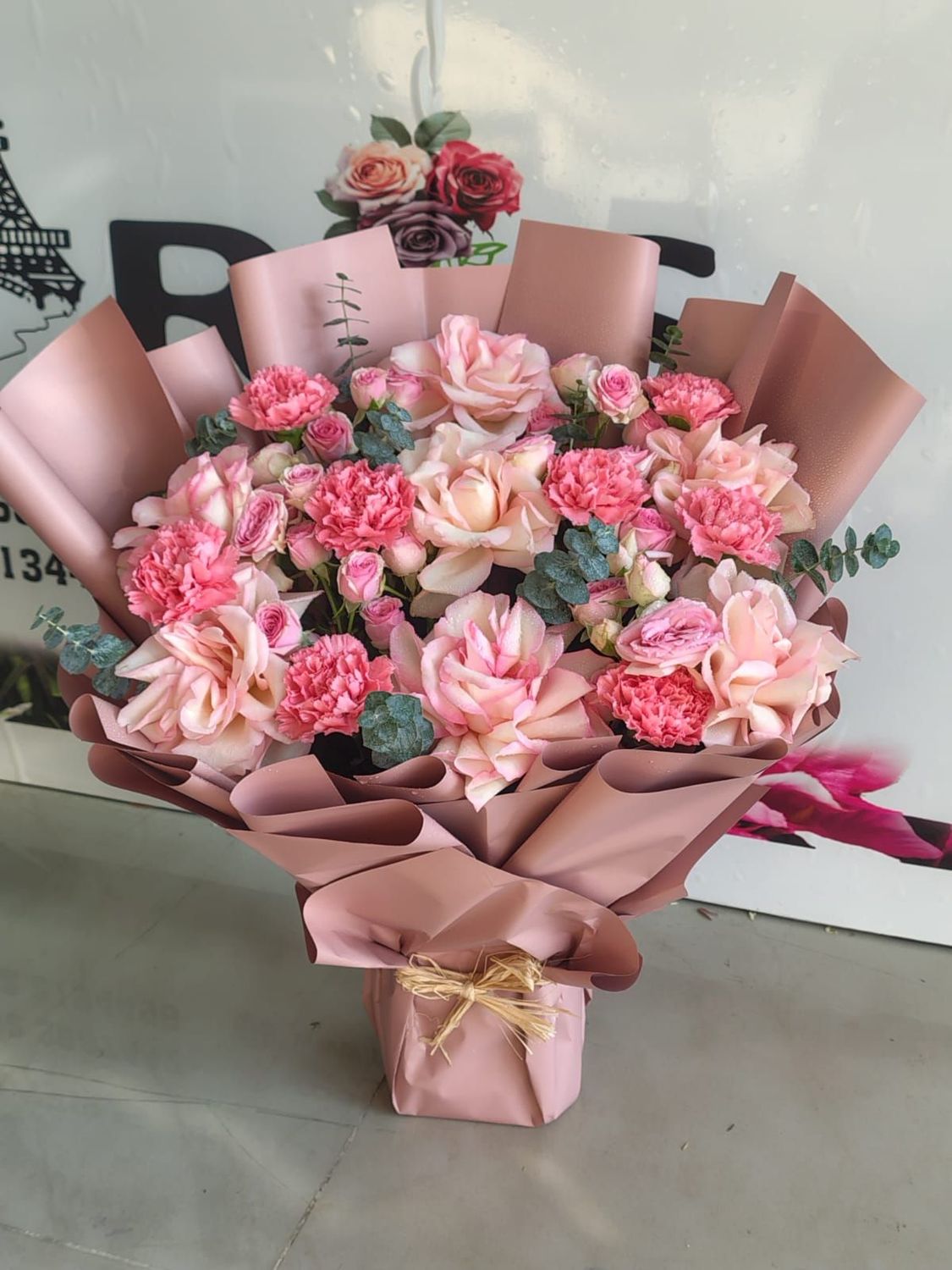 Mixed Flowers in Brown Wrap