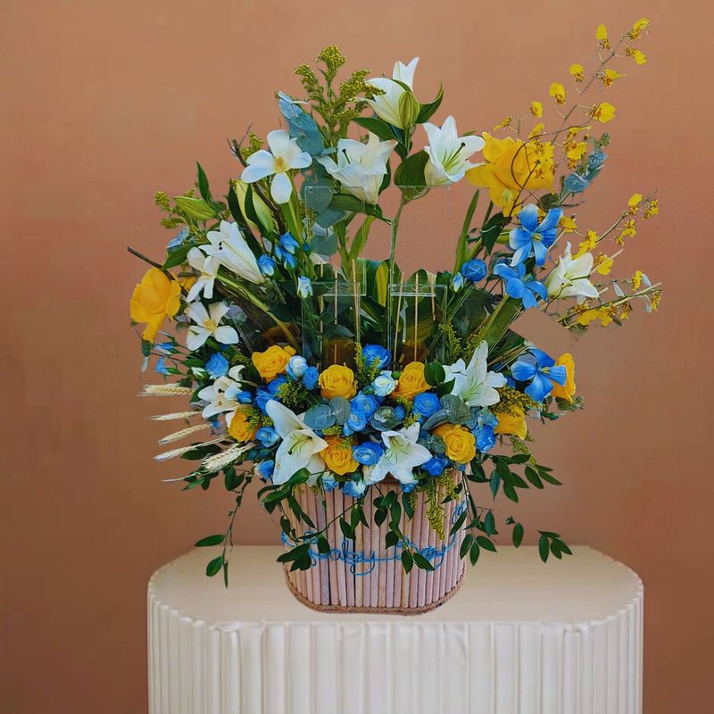 Lush Bloom Flowers In Basket