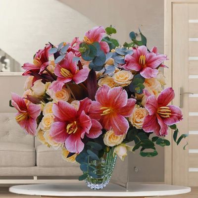 Gracious Tulip&Baby Roses In Vase