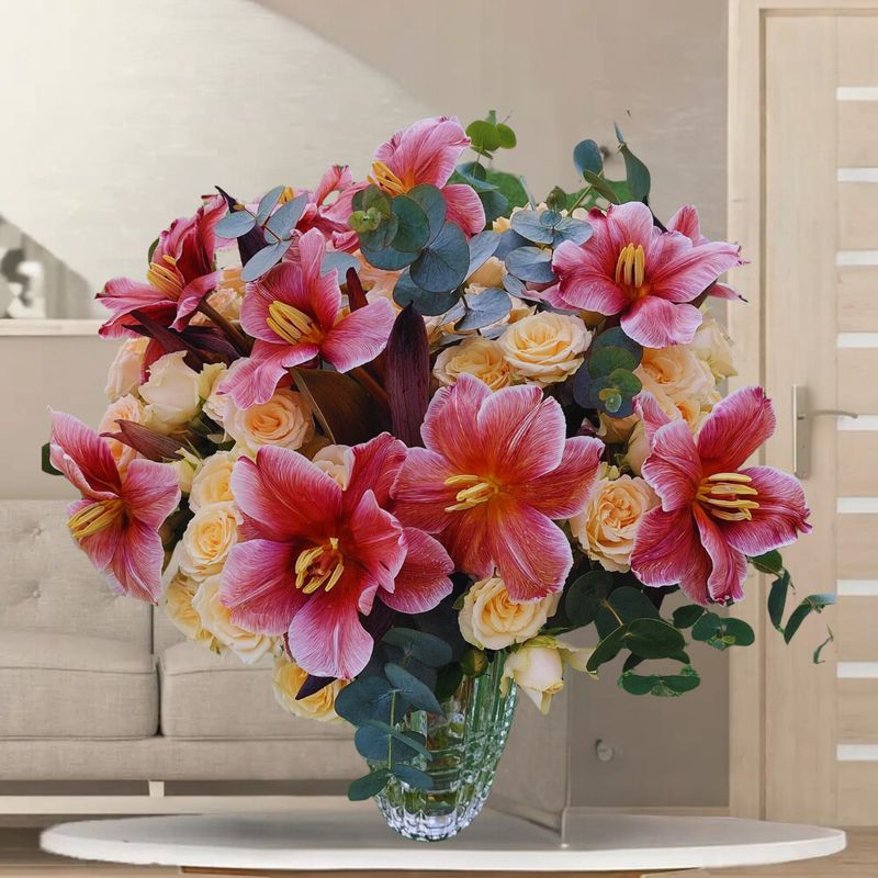 Gracious Tulip&Baby Roses In Vase