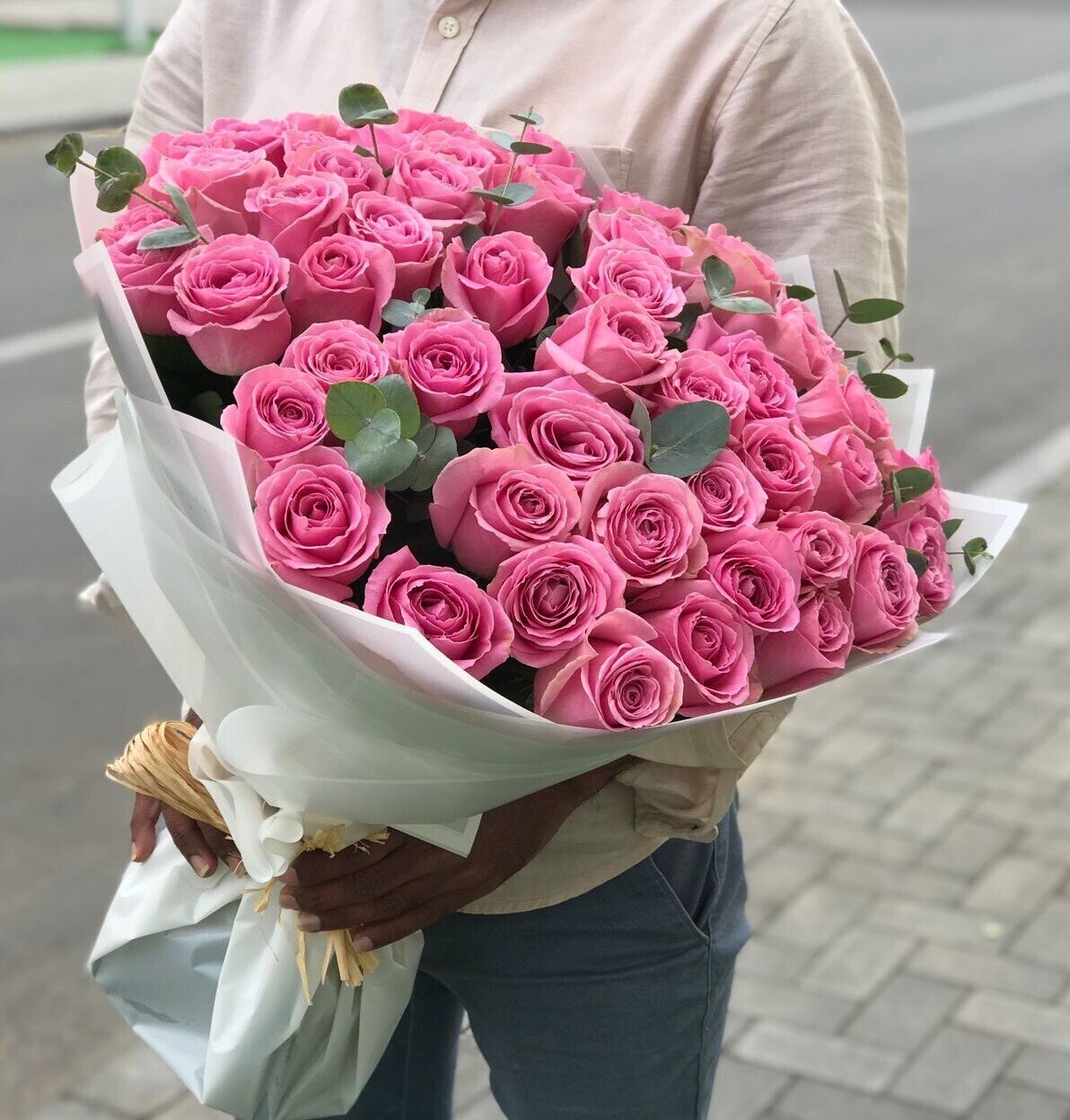 Pusha Roses with Eucalyptus Bouquet
