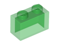Brick 1x2 W/O Pin Transparent Green