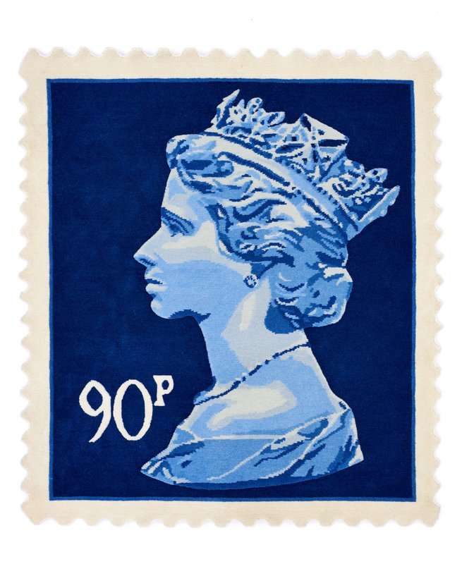 Stamp rug blue 90p size 120 x 100