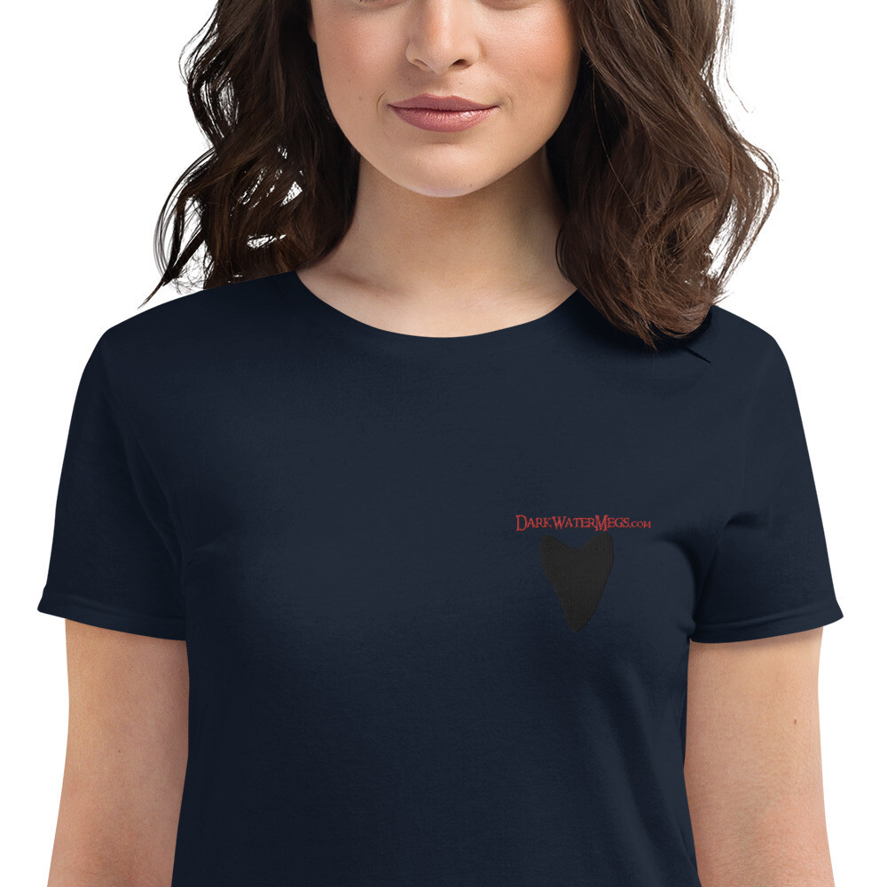 Women&#39;s short sleeve t-shirt - red text, Color: Navy, Size: S