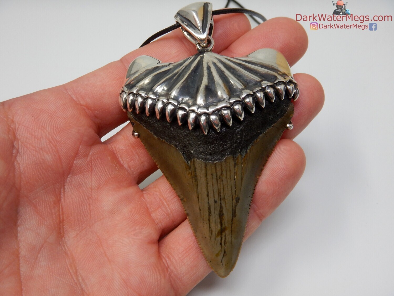 2.97&quot; stunning megalodon necklace with customer sterling setting