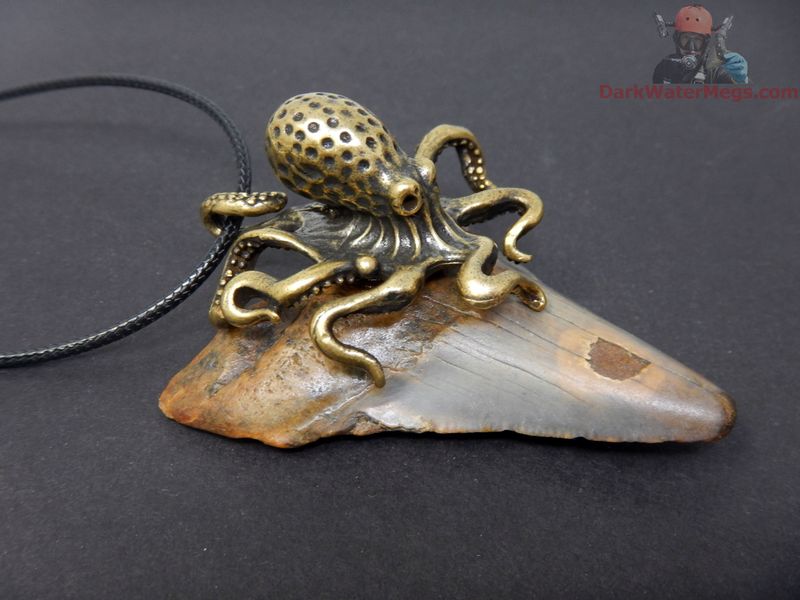 2.73&quot; Octopus Setting on  Fossil Megalodon Necklace
