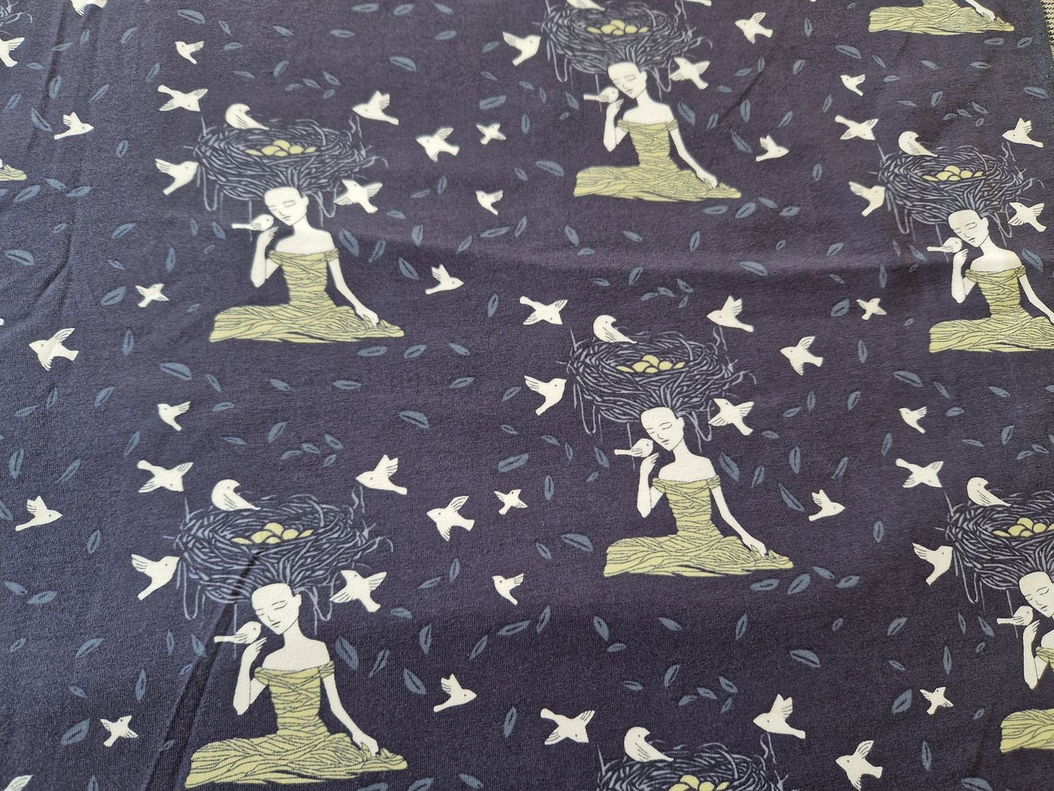 Jersey Mädchen Vögel 50cm x 160cm 