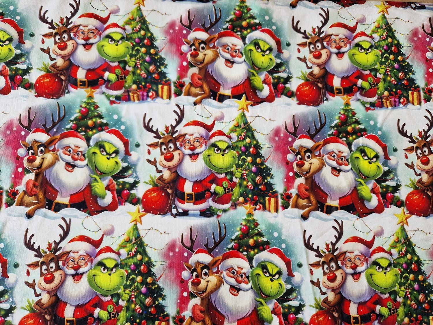 Sommersweat Grinch Weihnachtsmann 50cm x 180cm breit