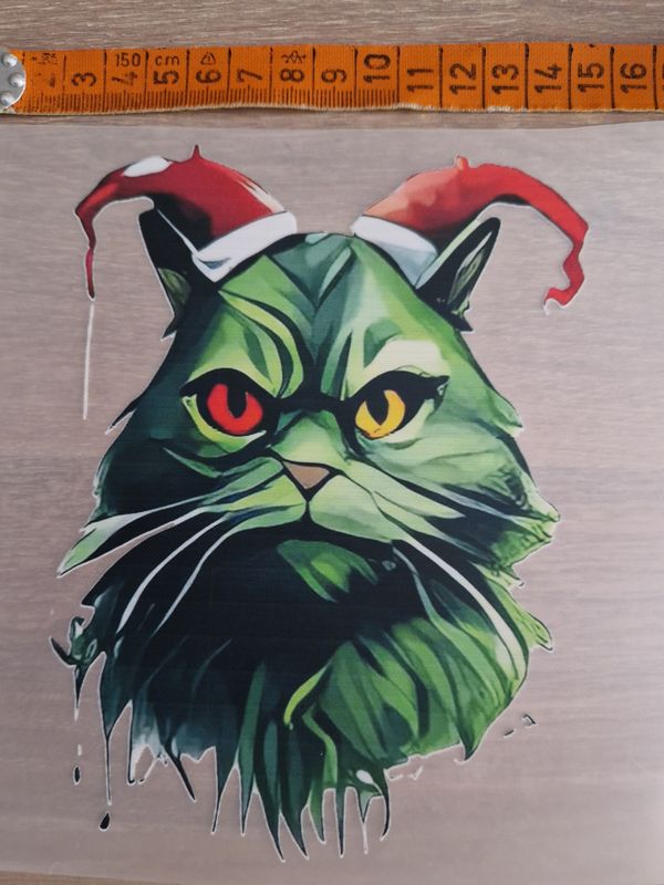 Bügelbild Grinch Katze 16,5 cm hoch  x 12cm breit 