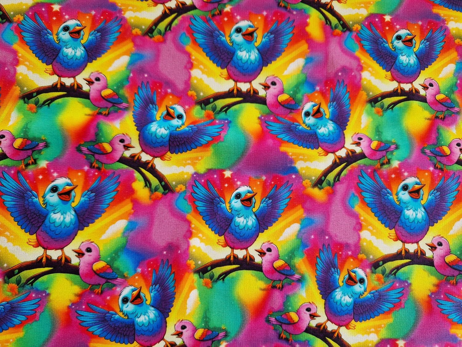 Sommersweat bunte Vögel 50cm x 180cm breit 