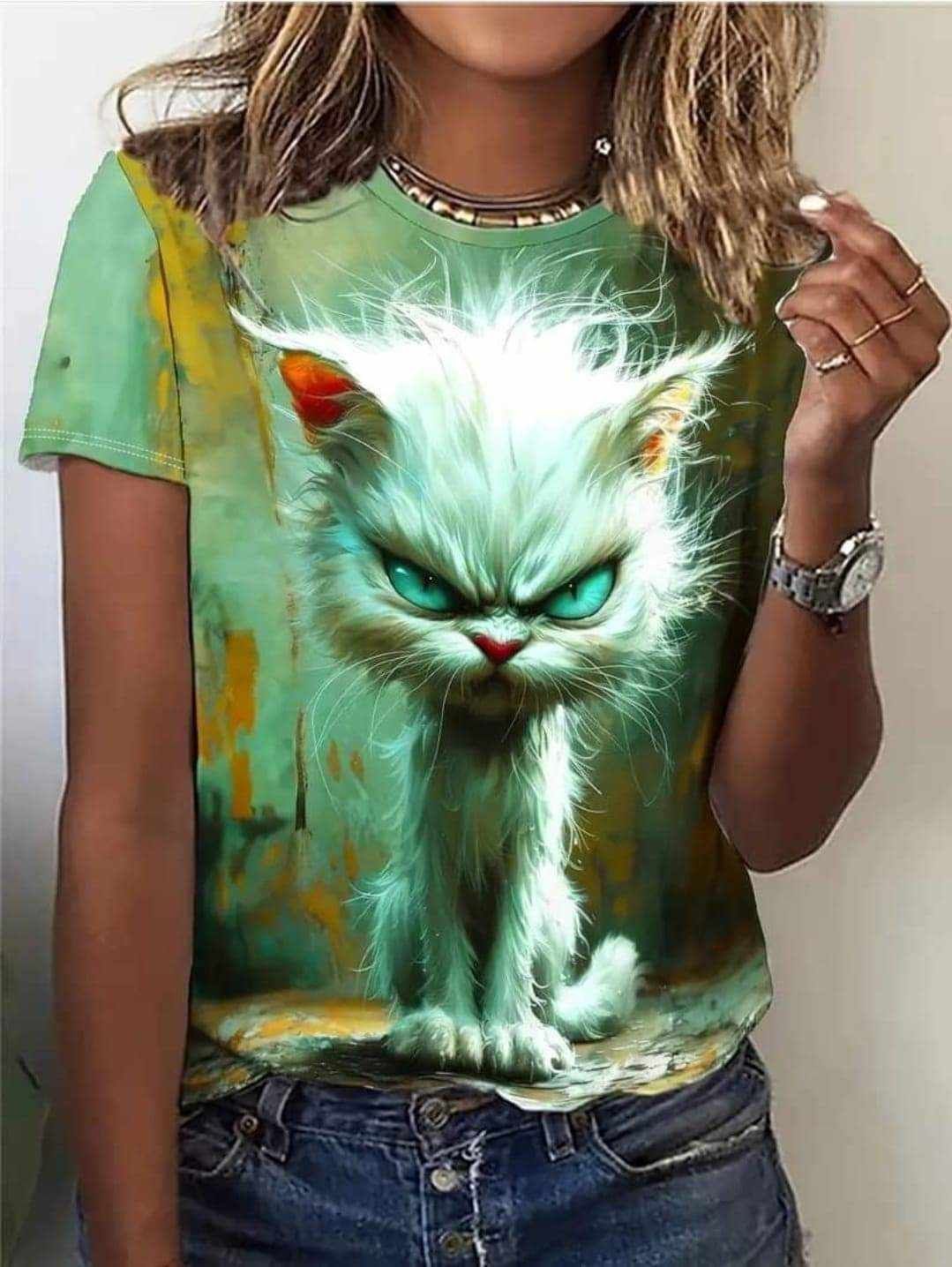 Sommersweat Katze Grün Panele 80x180cm breit 