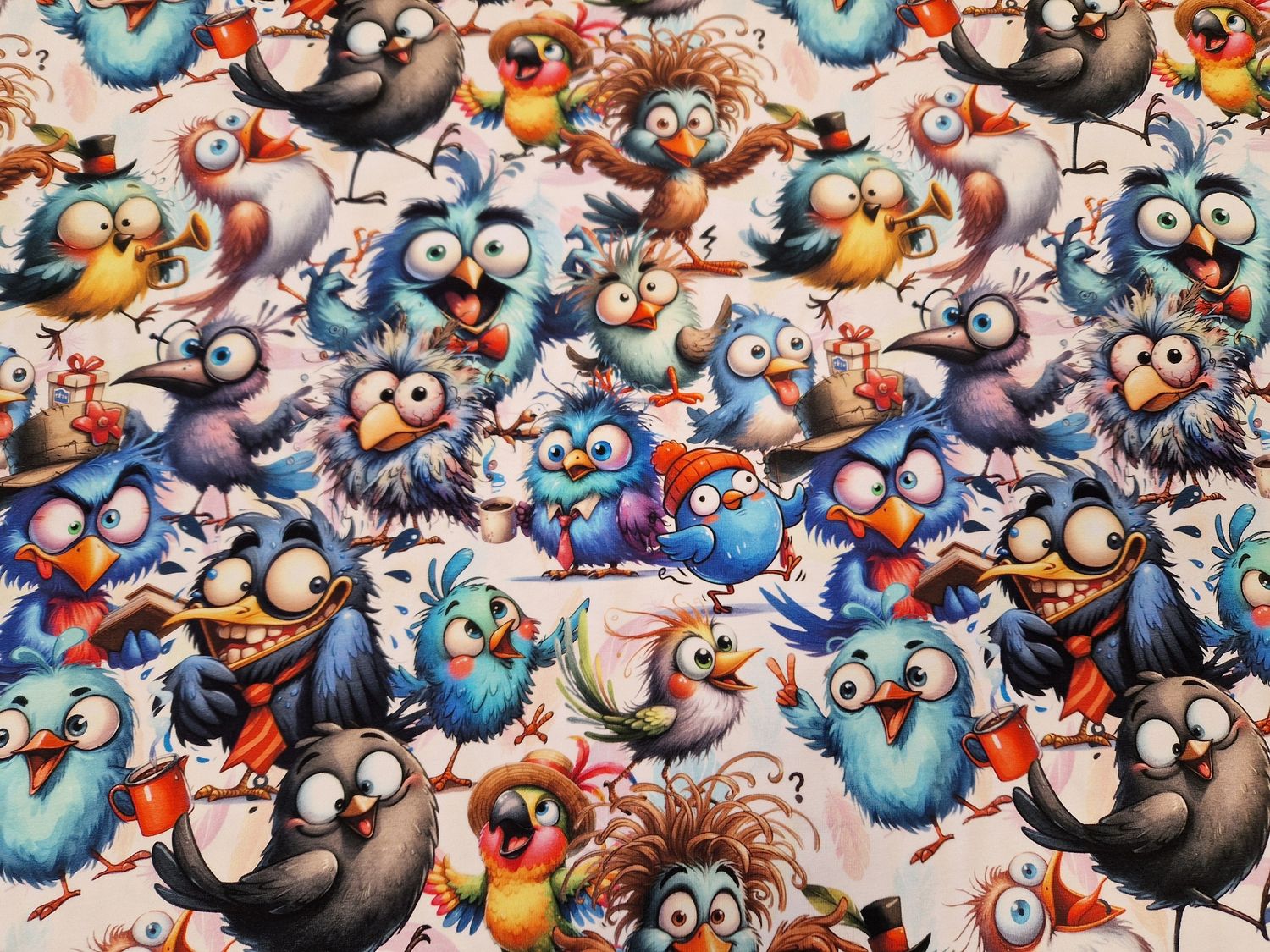 Jersey Digitaldruck verrückte Vögel 50cm x180cm breit