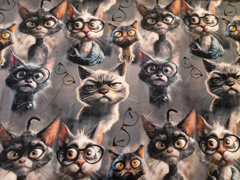 Jersey Digitaldruck Katzen grau 50cm x180cm breit Jersey Digitaldruck Katzen grau 50cm x180cm breit