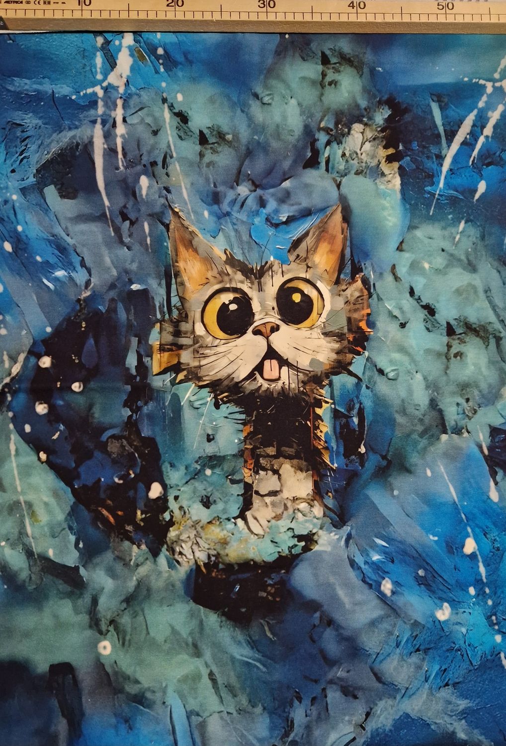 Sommersweat Katze blau 60x80cm hoch