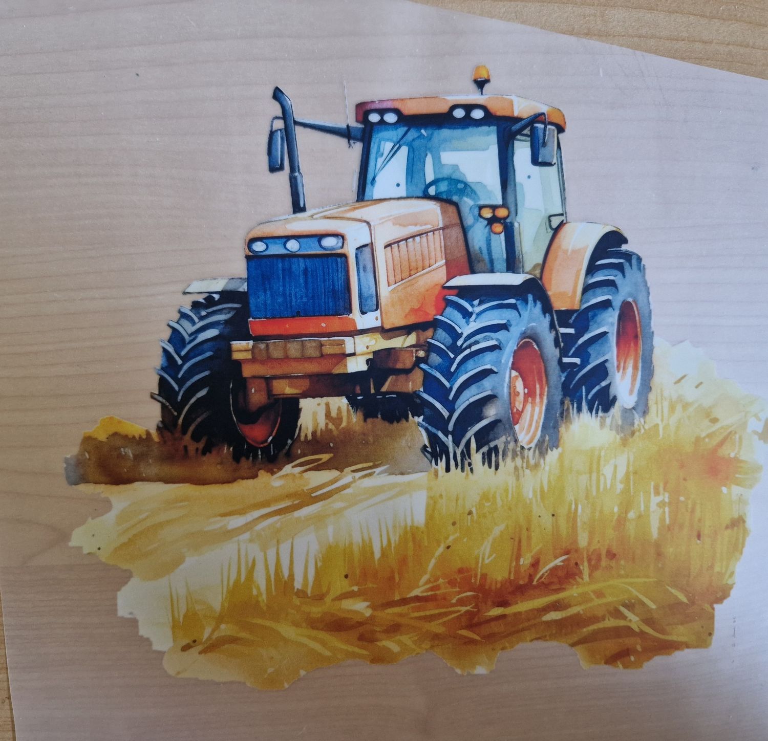 Bügelbild Traktor orange 22cm hoch x 18cm breit 