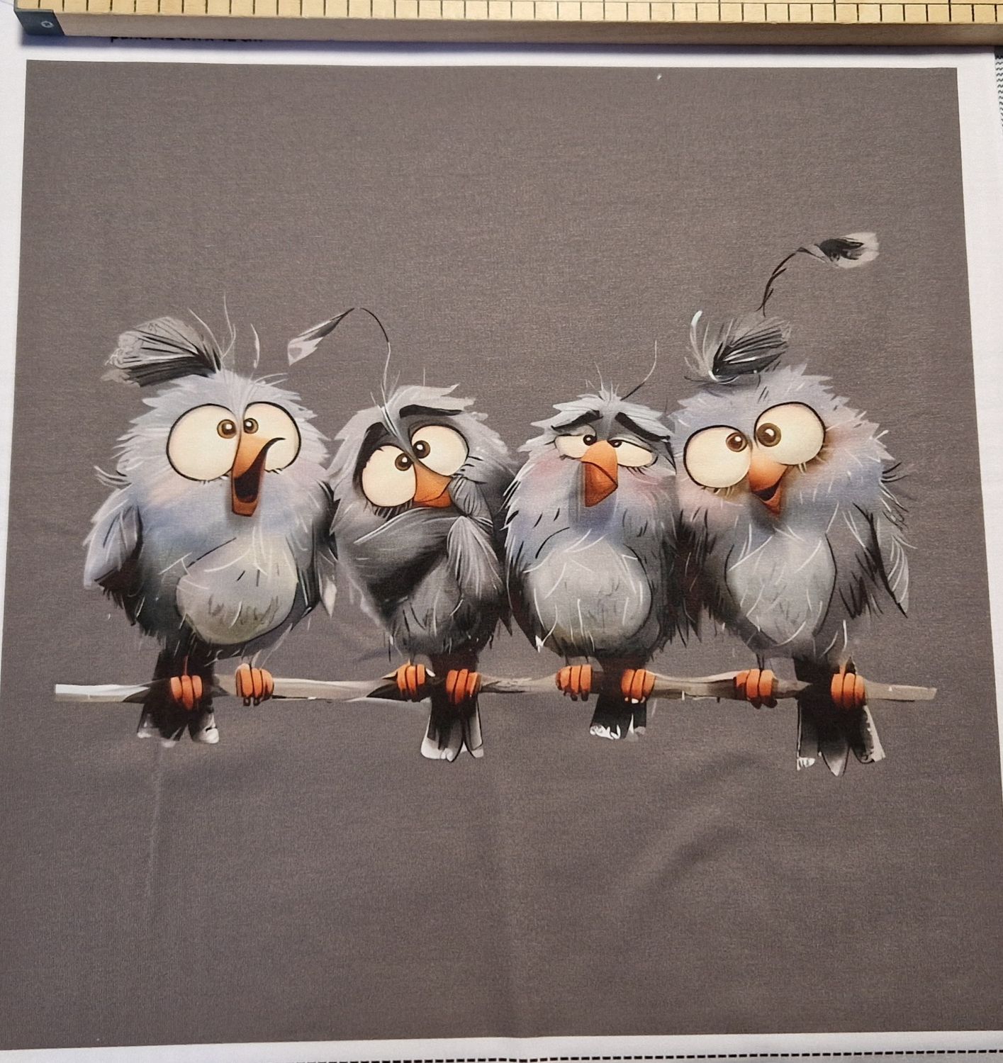 Sommersweat Vögel Panele 42x42cm breit 