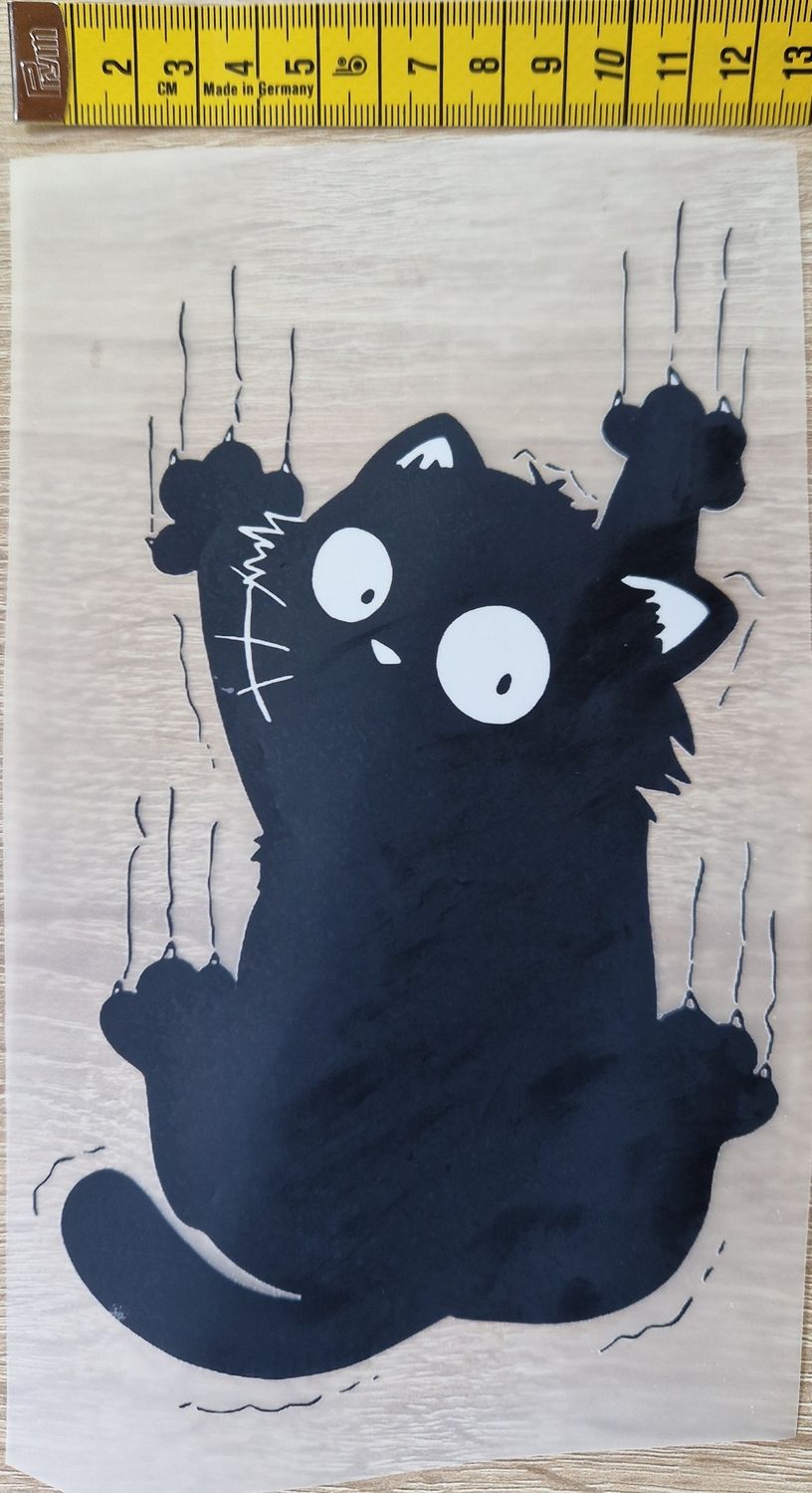 Bügelbild Katze schwarz 20cm hoch x12cm breit 