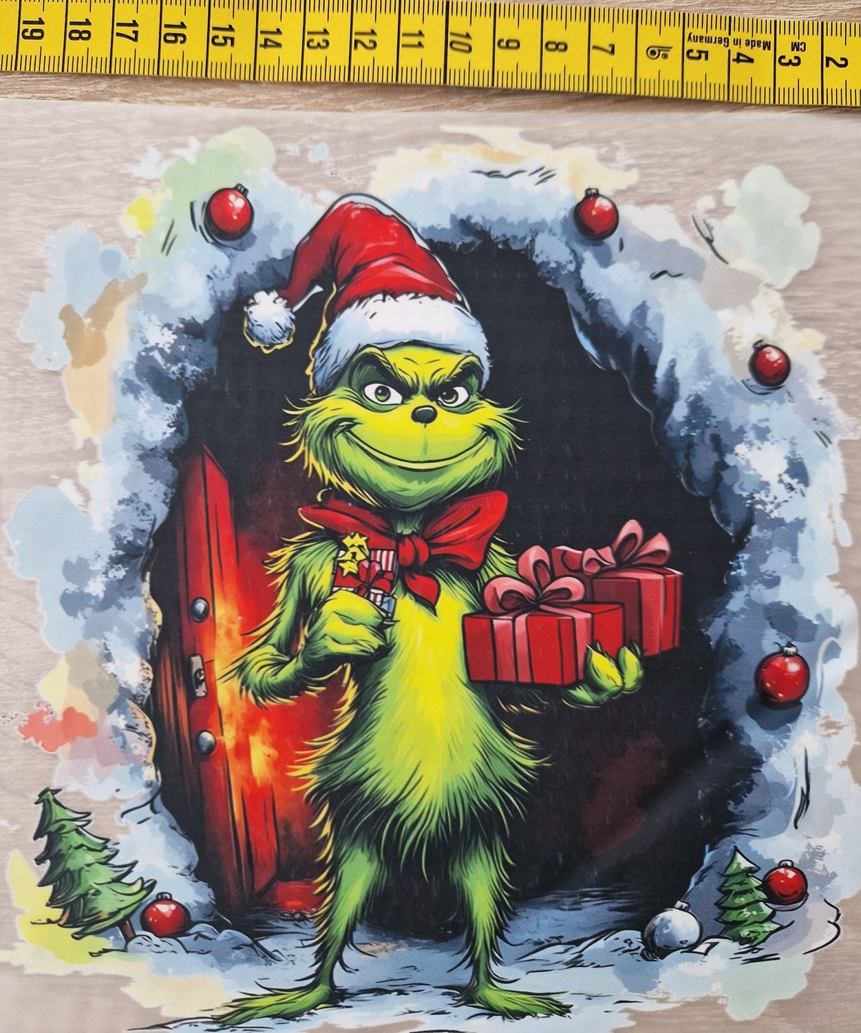 Bügelbild Grinch 19cm hoch x18cm breit 