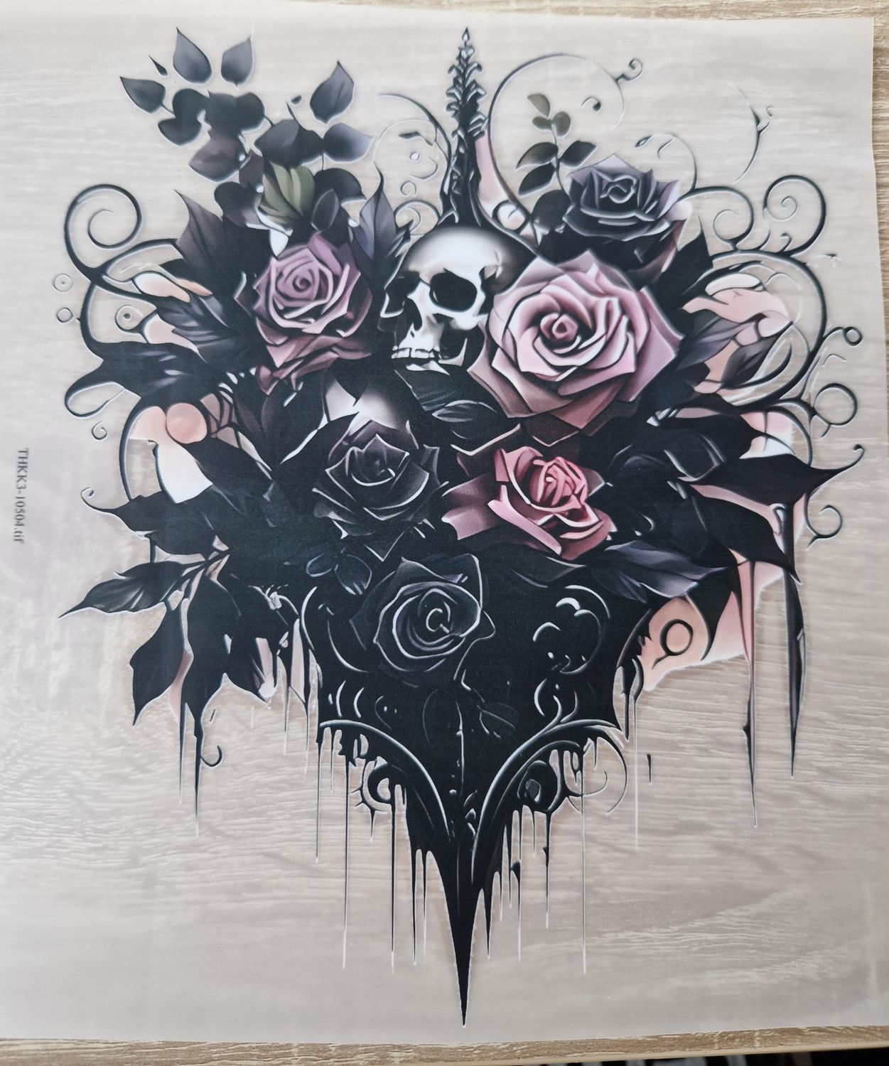 Bügelbild Skulls Totenkopf Rosen ca 22cm hoch x 18cm breit 
