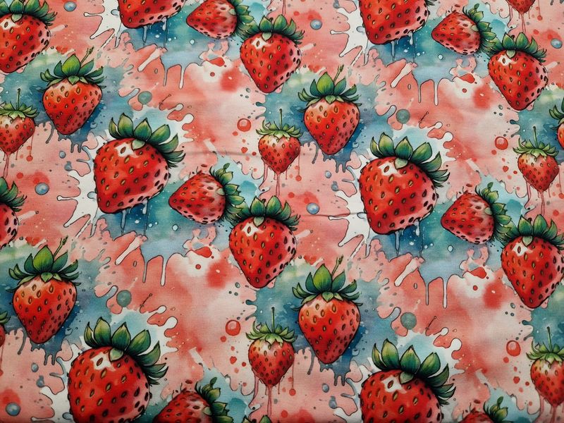 Jersey Digitaldruck Erdbeeren 50cm x180cm breit Jersey Digitaldruck Erdbeeren 50cm x180cm breit