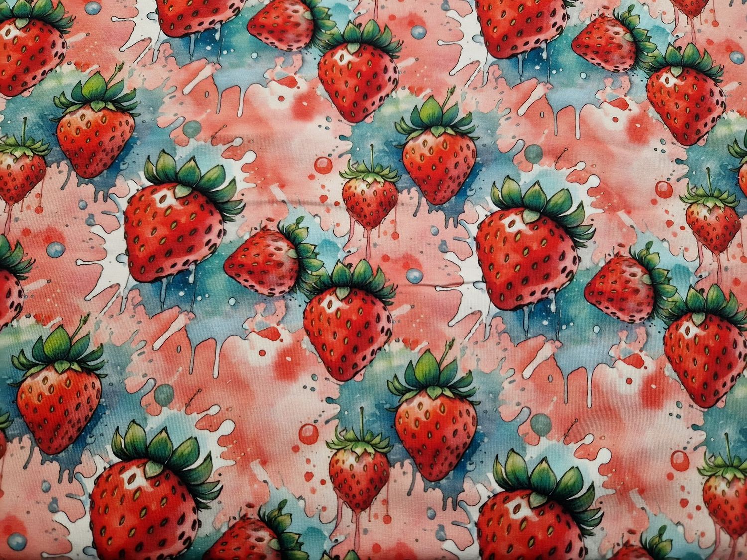 Jersey Digitaldruck Erdbeeren 90cm x180cm breit 