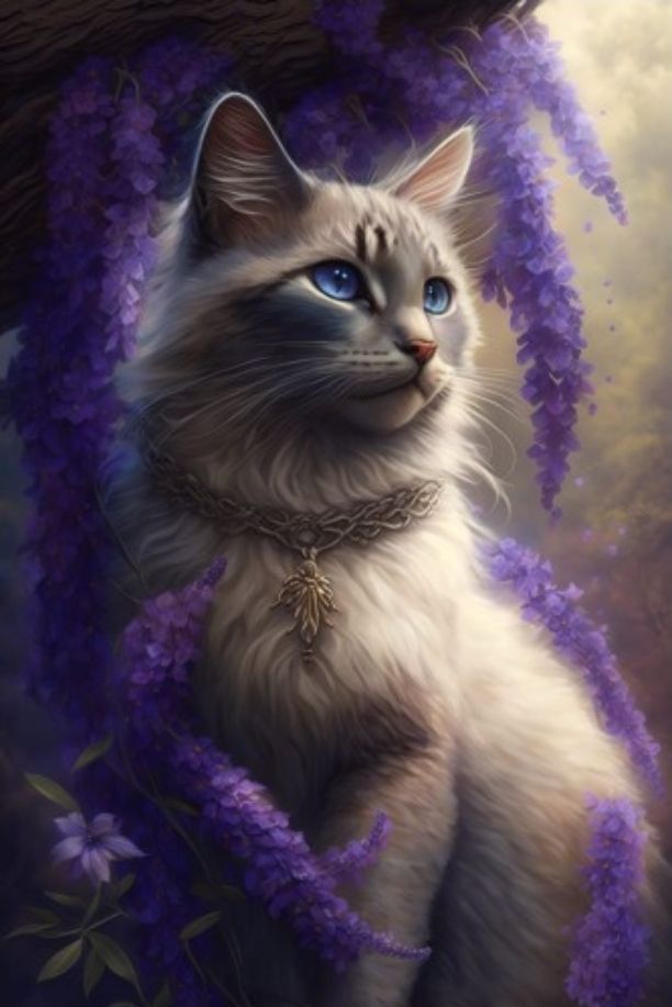 Sommersweat Katze Lila Panele 60x80cm 