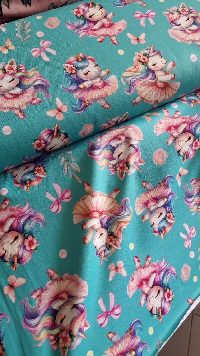 Jersey Digitaldruck Einhorn blau 50cm x160cm breit 