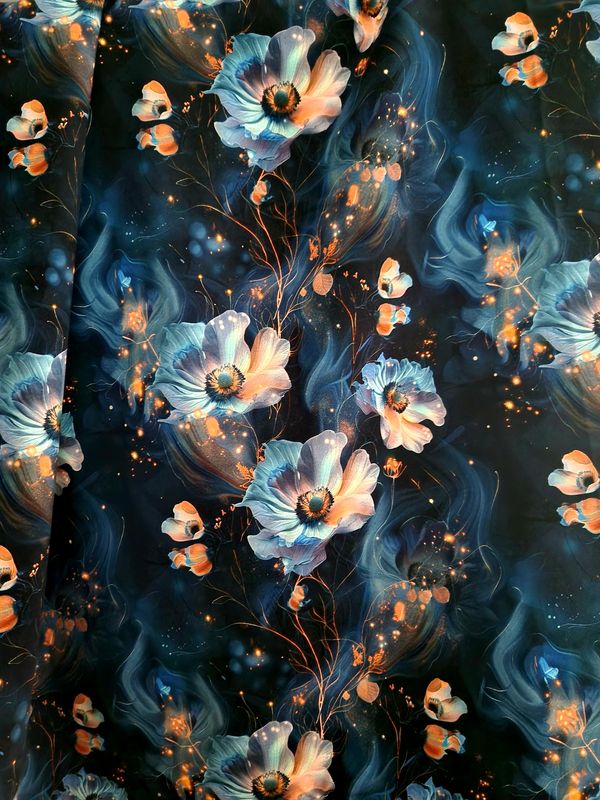 Sommersweat Blumen blau 50cm x 180cm breit Sommersweat Blumen blau 50cm x 180cm breit