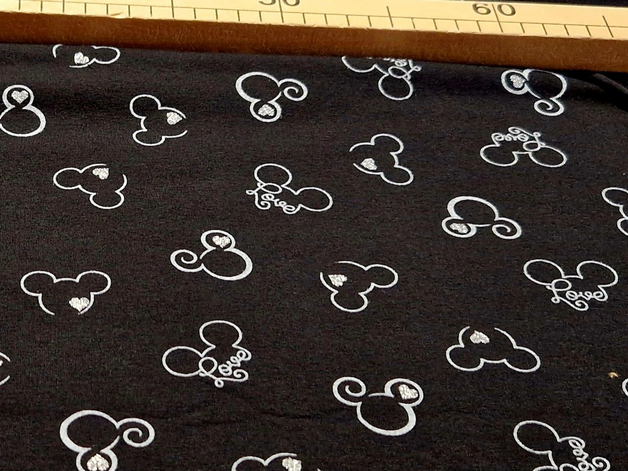 Sommersweat Maus schwarz Glitzer 50cm x 170cm breit  Sommersweat Maus schwarz Glitzer 50cm x 170cm breit