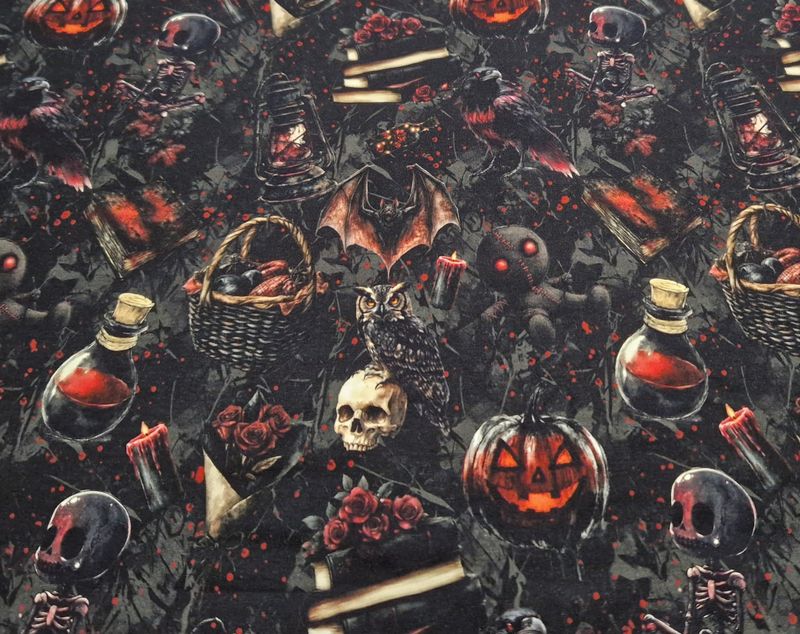 Sommersweat Skulls Totenkopf Halloween 50cm x 180cm breit Sommersweat Skulls Totenkopf Halloween 50cm x 180cm breit