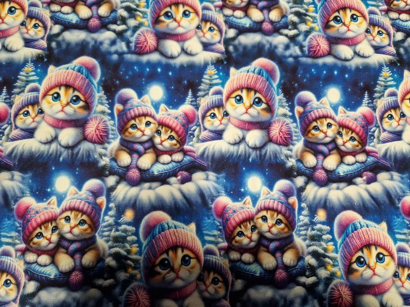 Sommersweat Katzen blau 50cm x 180cm breit Sommersweat Katzen blau 50cm x 180cm breit