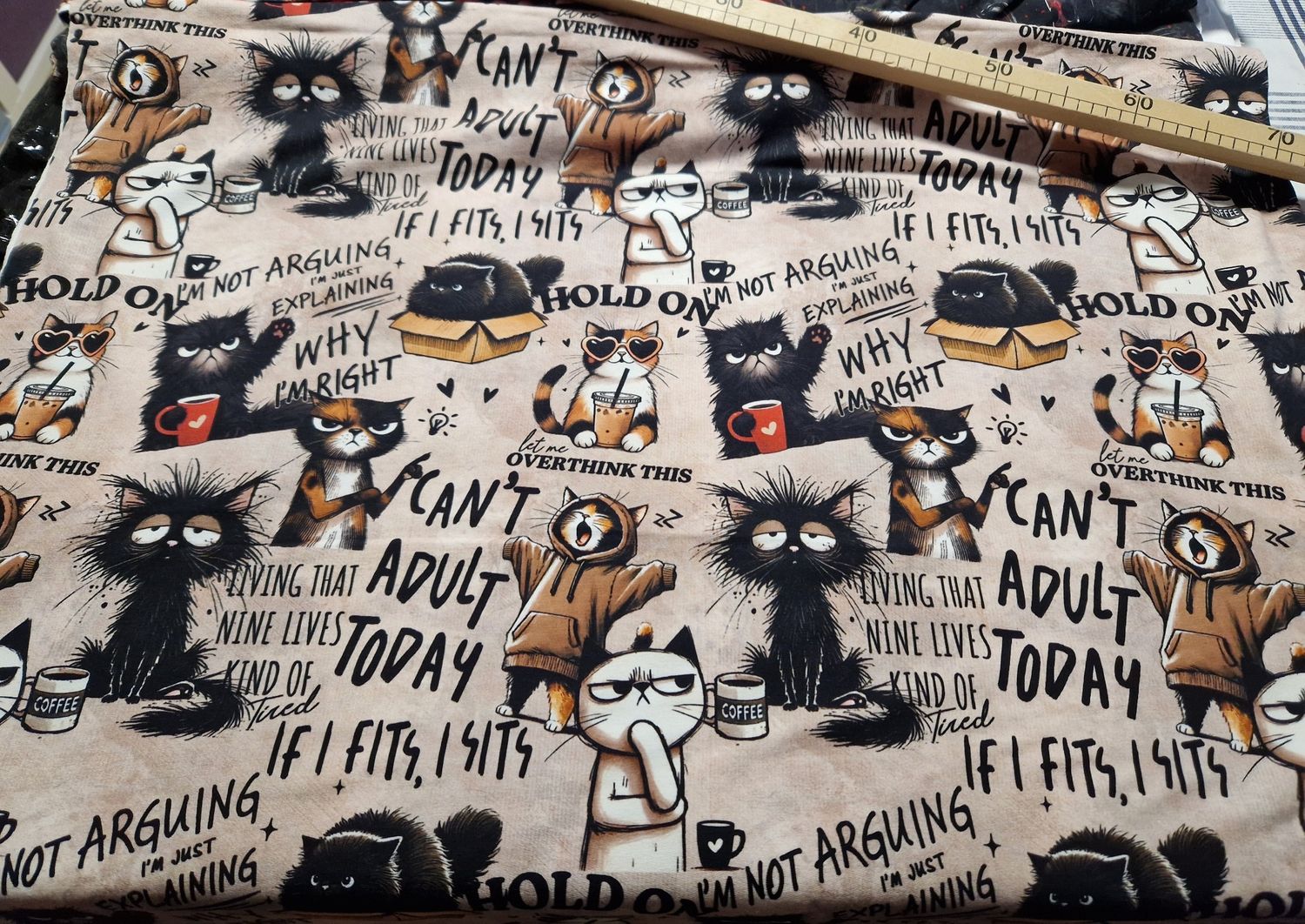 Sommersweat Katzen 50cm x 180cm breit 