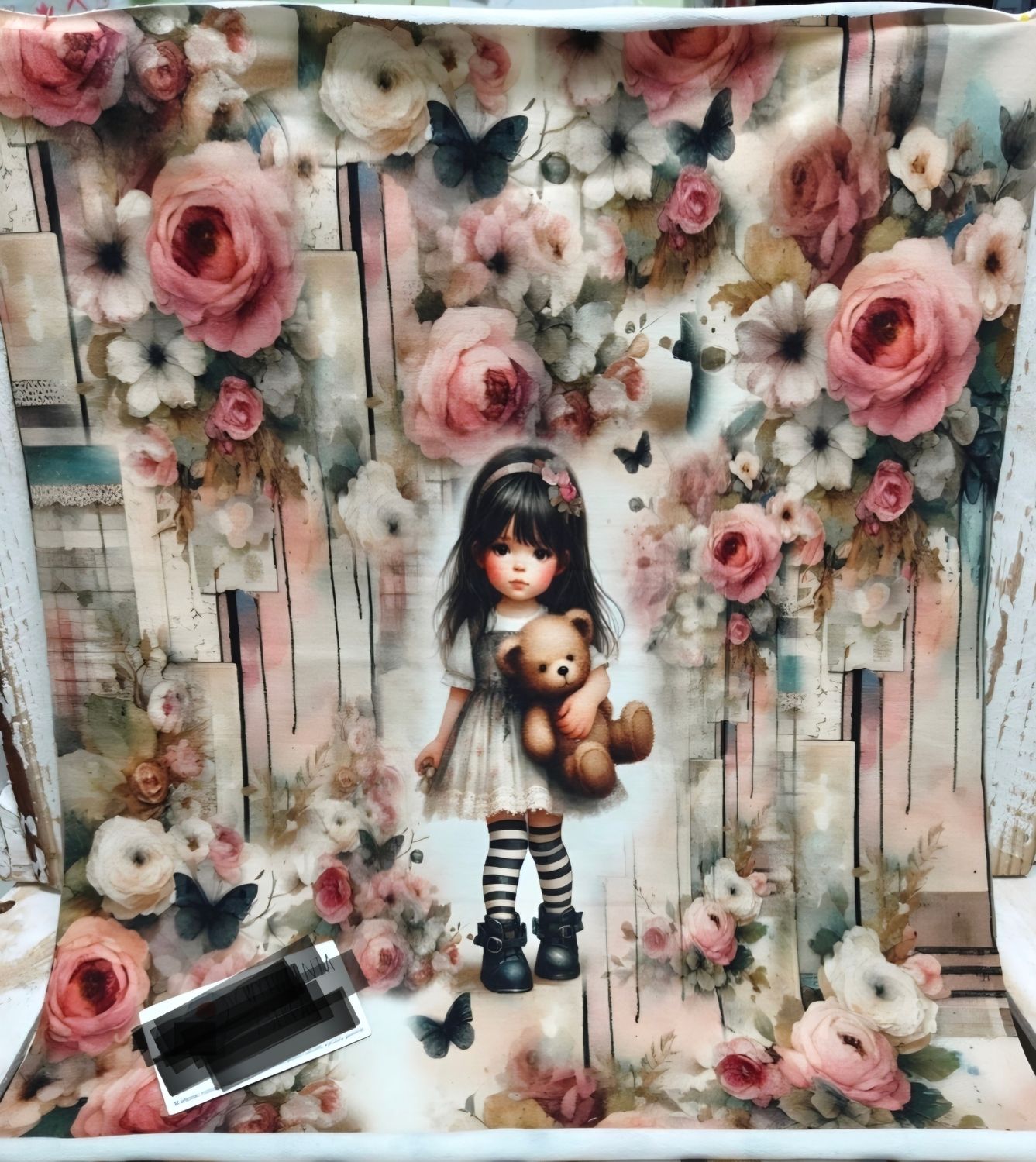 Sommersweat Mädchen und Schmetterlinge Panele 43x55cm 