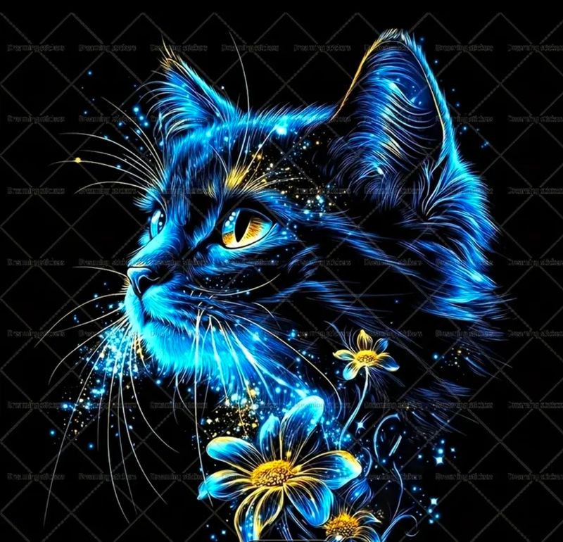 Bügelbild Katze neon blau 22cm hoch 