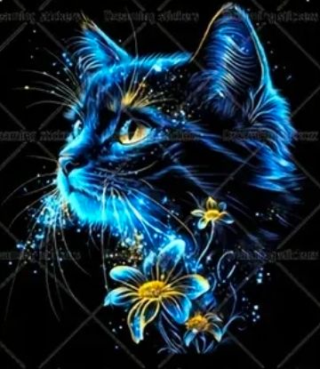 Bügelbild Katze neon blau 8cm  