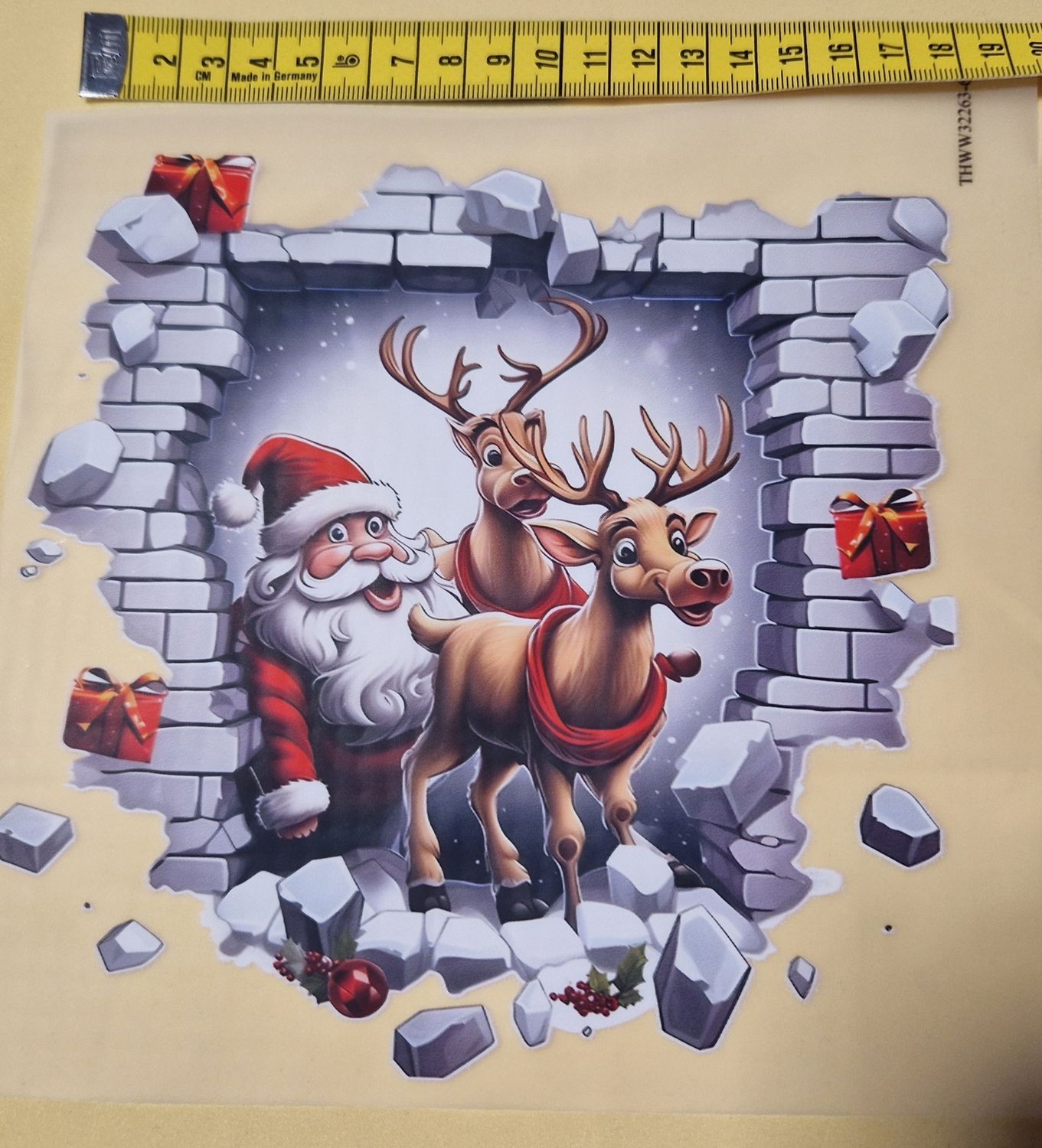 Bügelbild Weihnachtsmann Rentiere 18cm