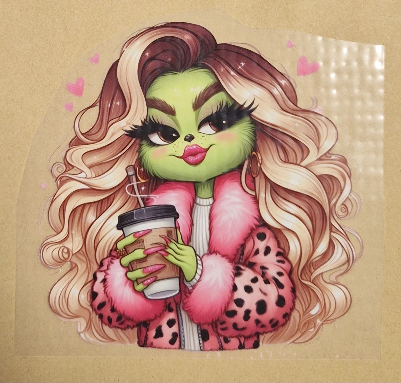 Bügelbild Grinch Frau 15x15cm Bügelbild Grinch Frau 15x15cm