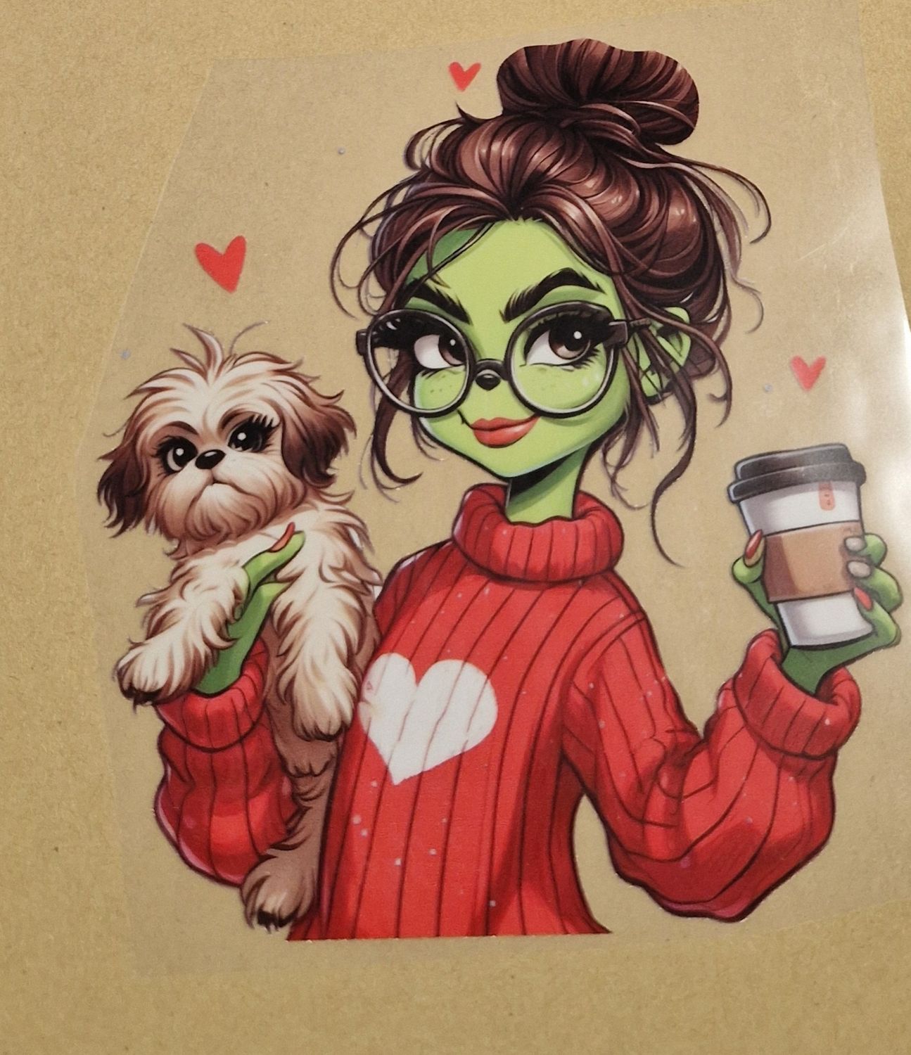 Bügelbild Grinch Frau 15x15cm Bügelbild Grinch Frau 15x15cm