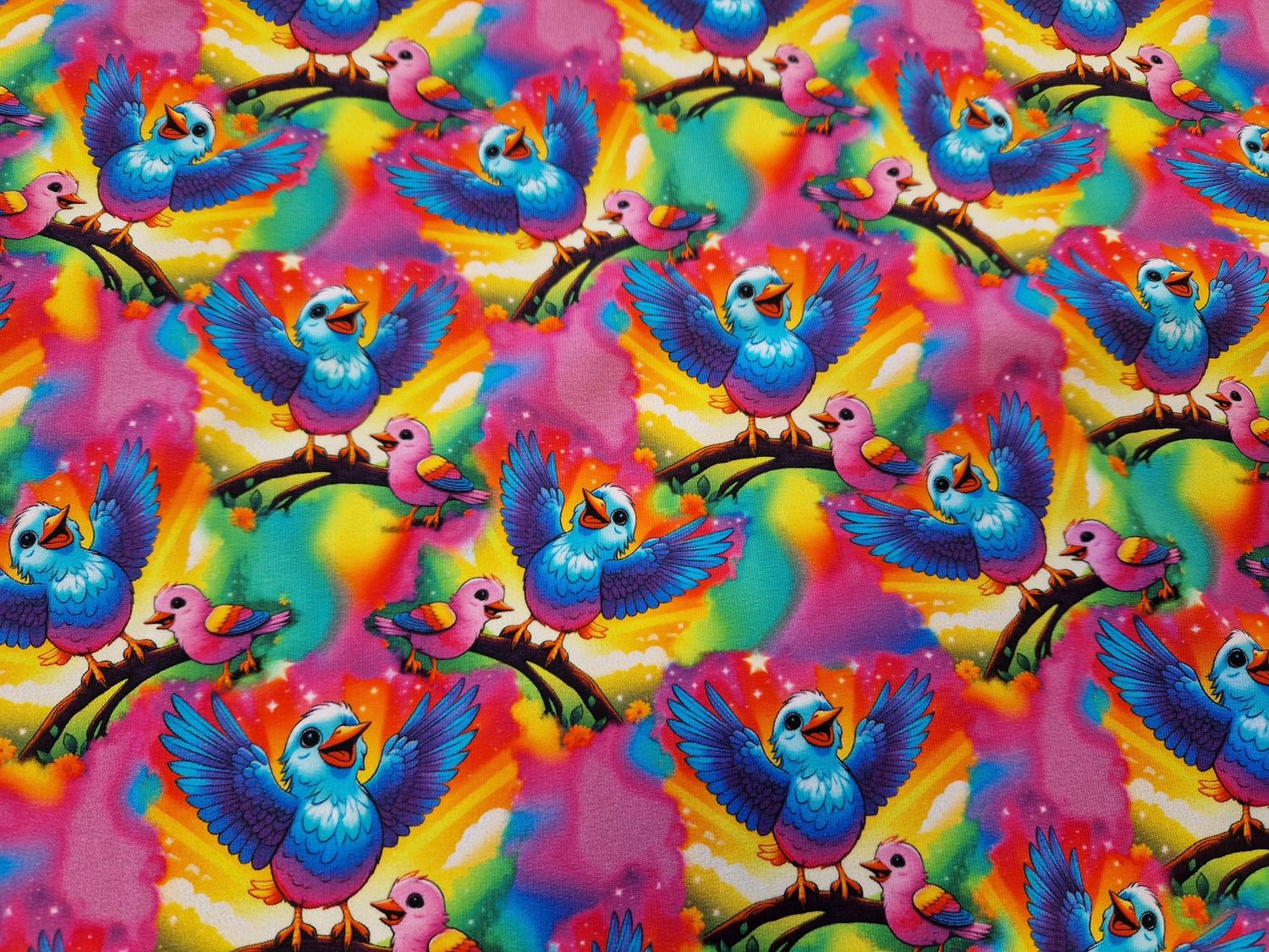 Sommersweat bunte Vögel 50cm x 180cm breit 