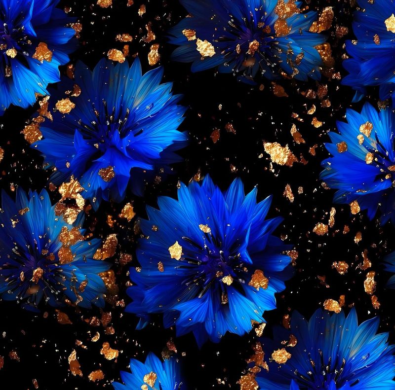 Sommersweat Blumen blau schwarz 50cm x 180cm breit 