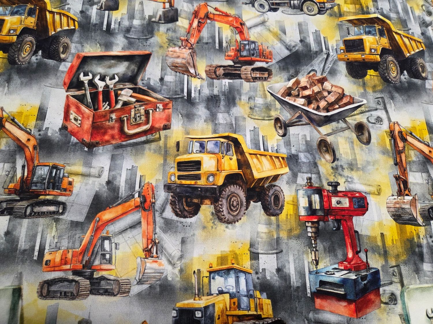 Sommersweat Baustelle Bagger 50cm x 180cm breit Sommersweat Baustelle Bagger 50cm x 180cm breit