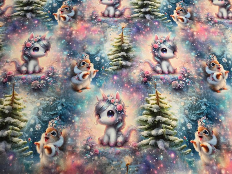 Sommersweat Einhorn Eichhörnchen 50cm x 180cm breit 