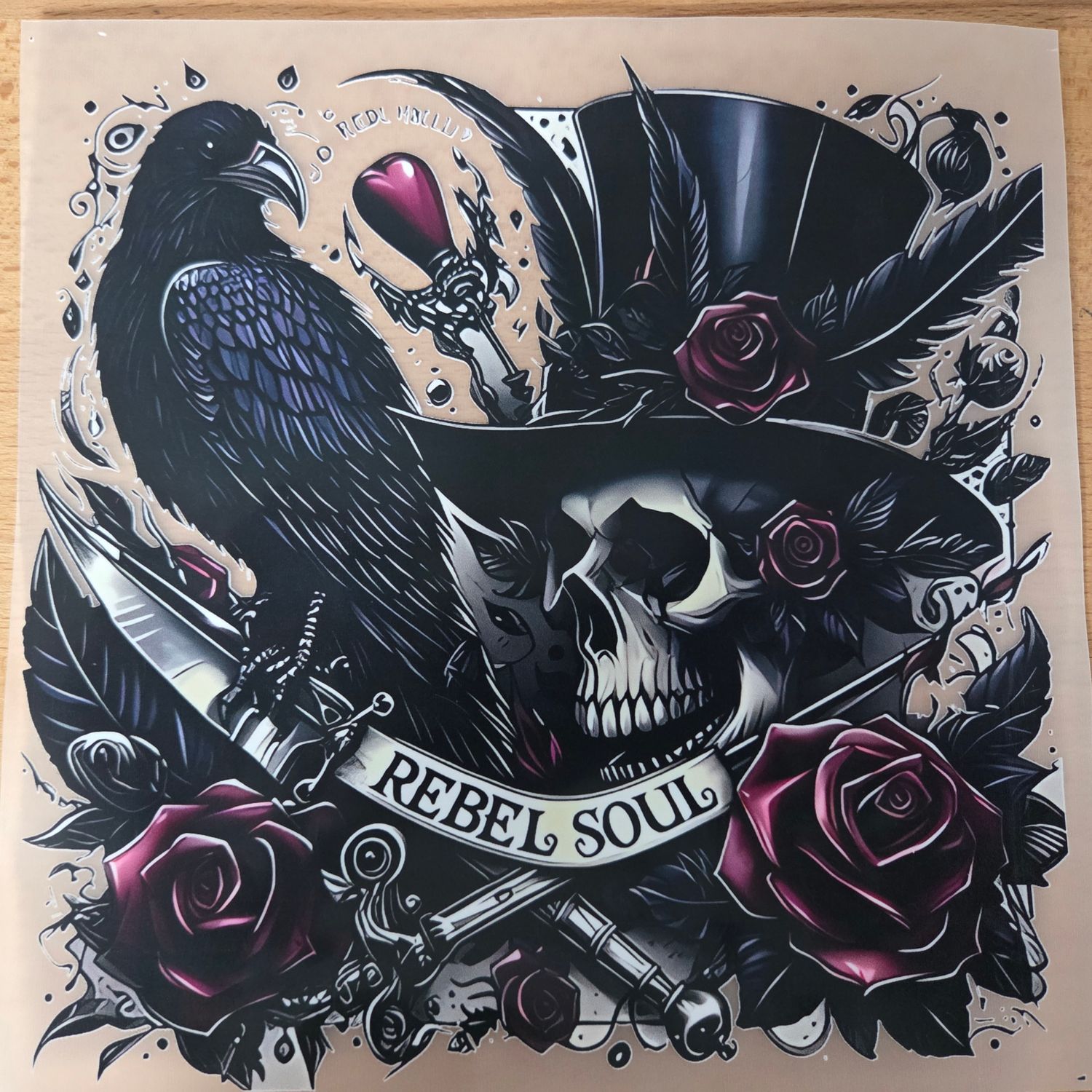 Bügelbild Rabe Totenkopf 18cm