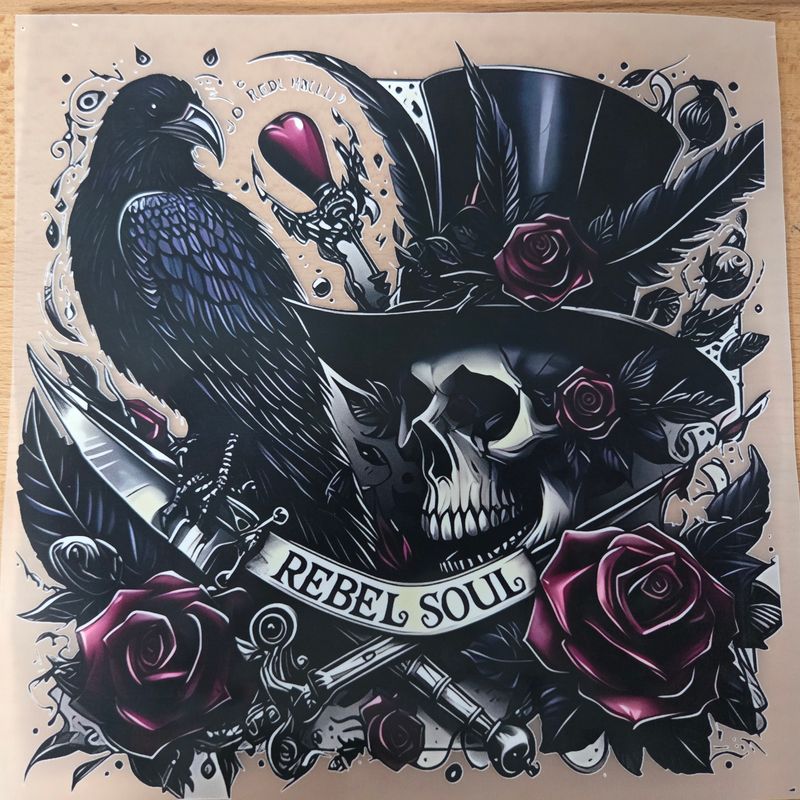 Bügelbild Rabe Totenkopf 18cm